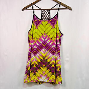 a.n.a Womens Racerback Tank Top Large Multicolor Chevron Print Spaghetti Strap